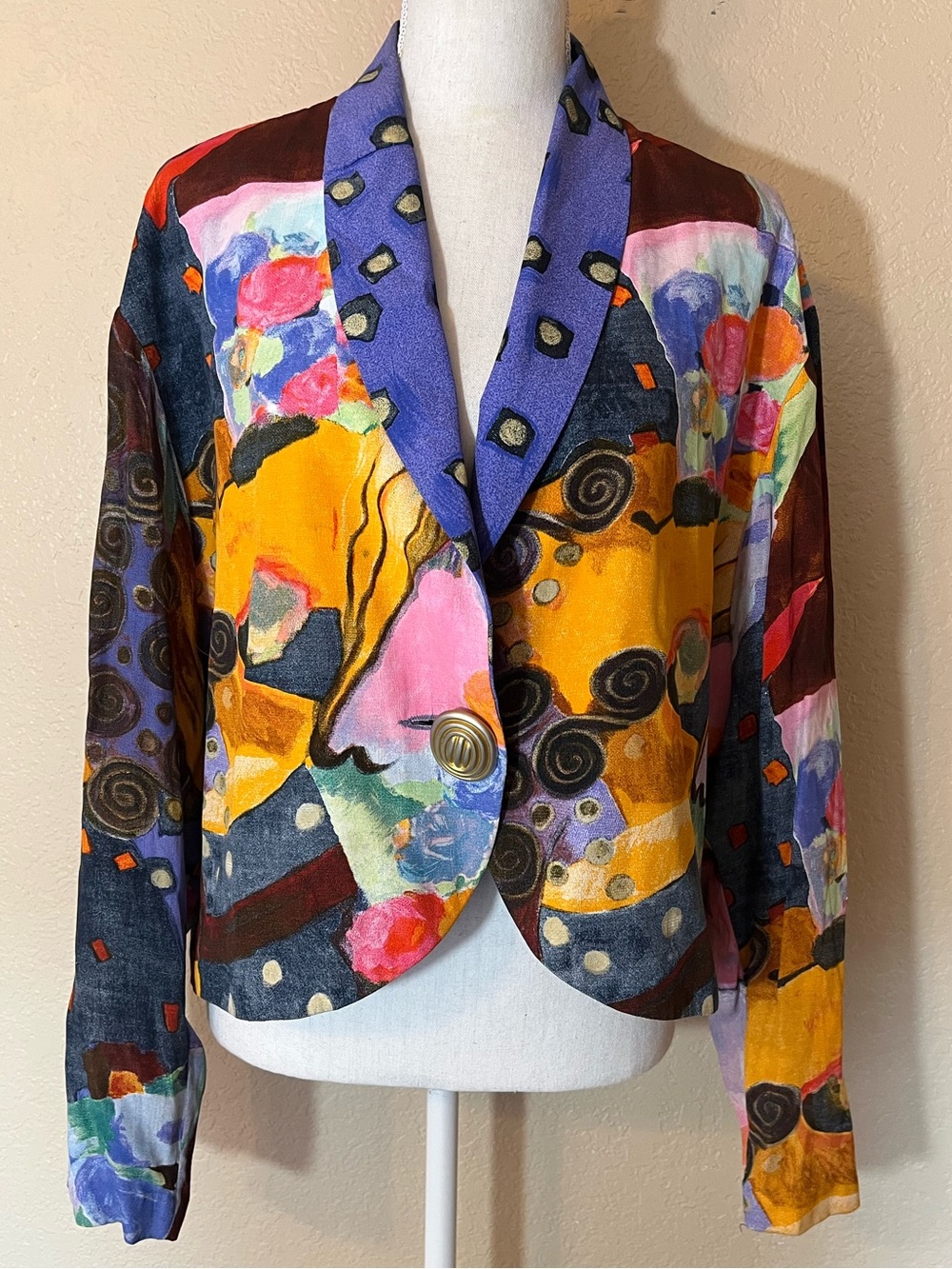Vintage Carole Little cropped blazer L maximalist artistic ooak warm toned